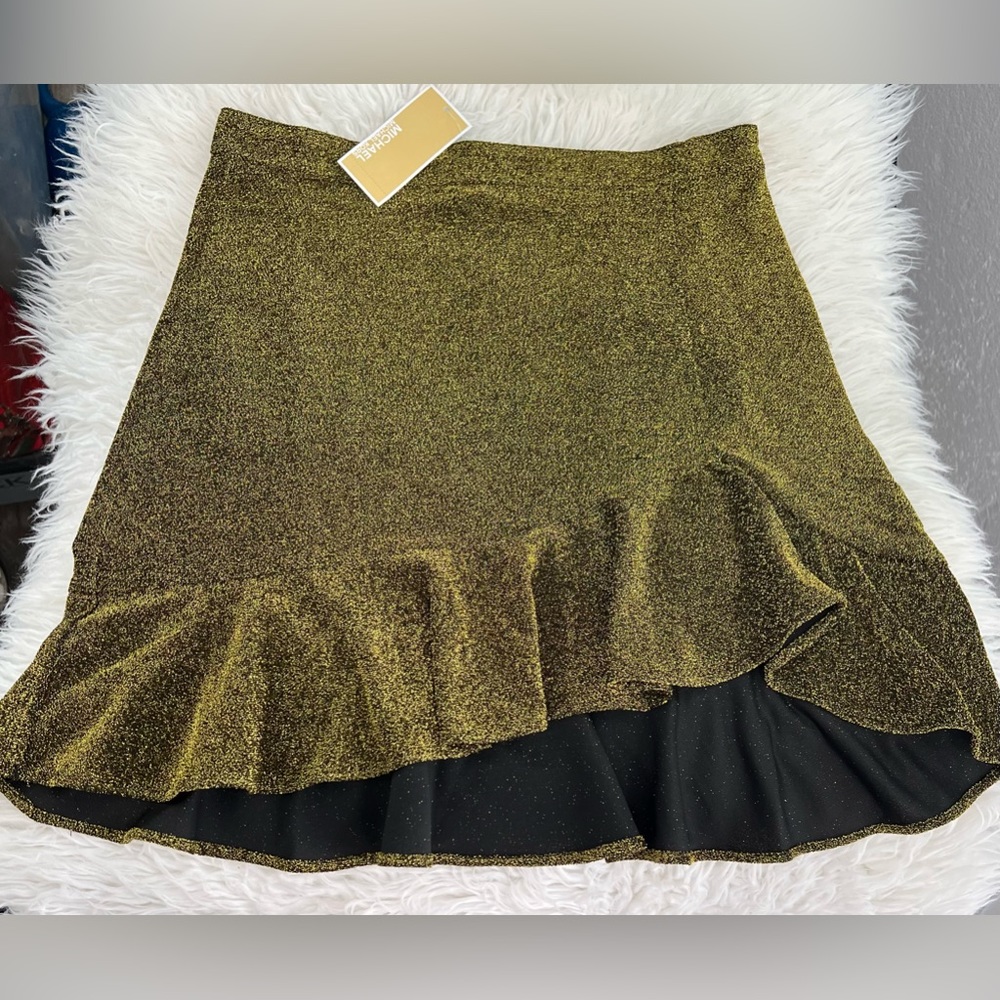 MICHAEL Michael Kohl’s Women Mini Skirt Black/Gold Glitter Size M New with Tag